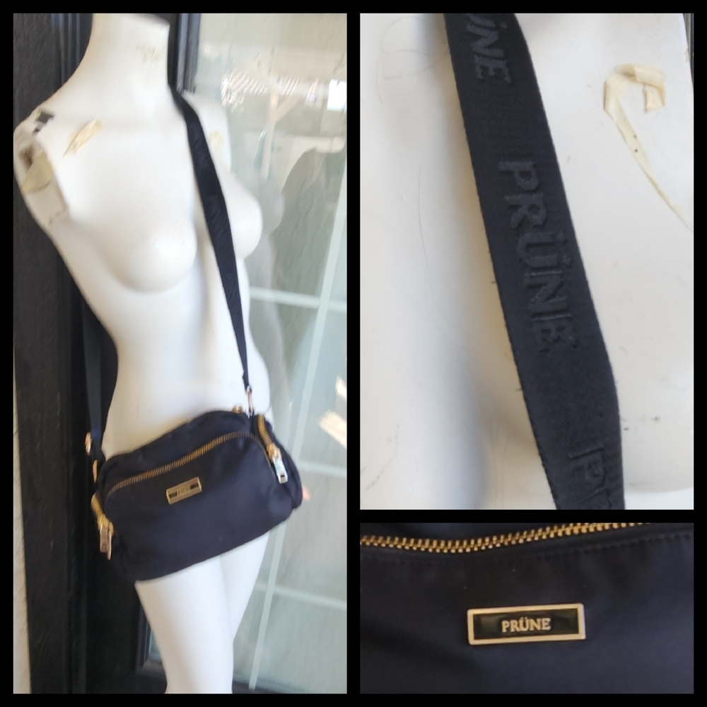 Prüne Black Crossbody Bag with Gold Accents